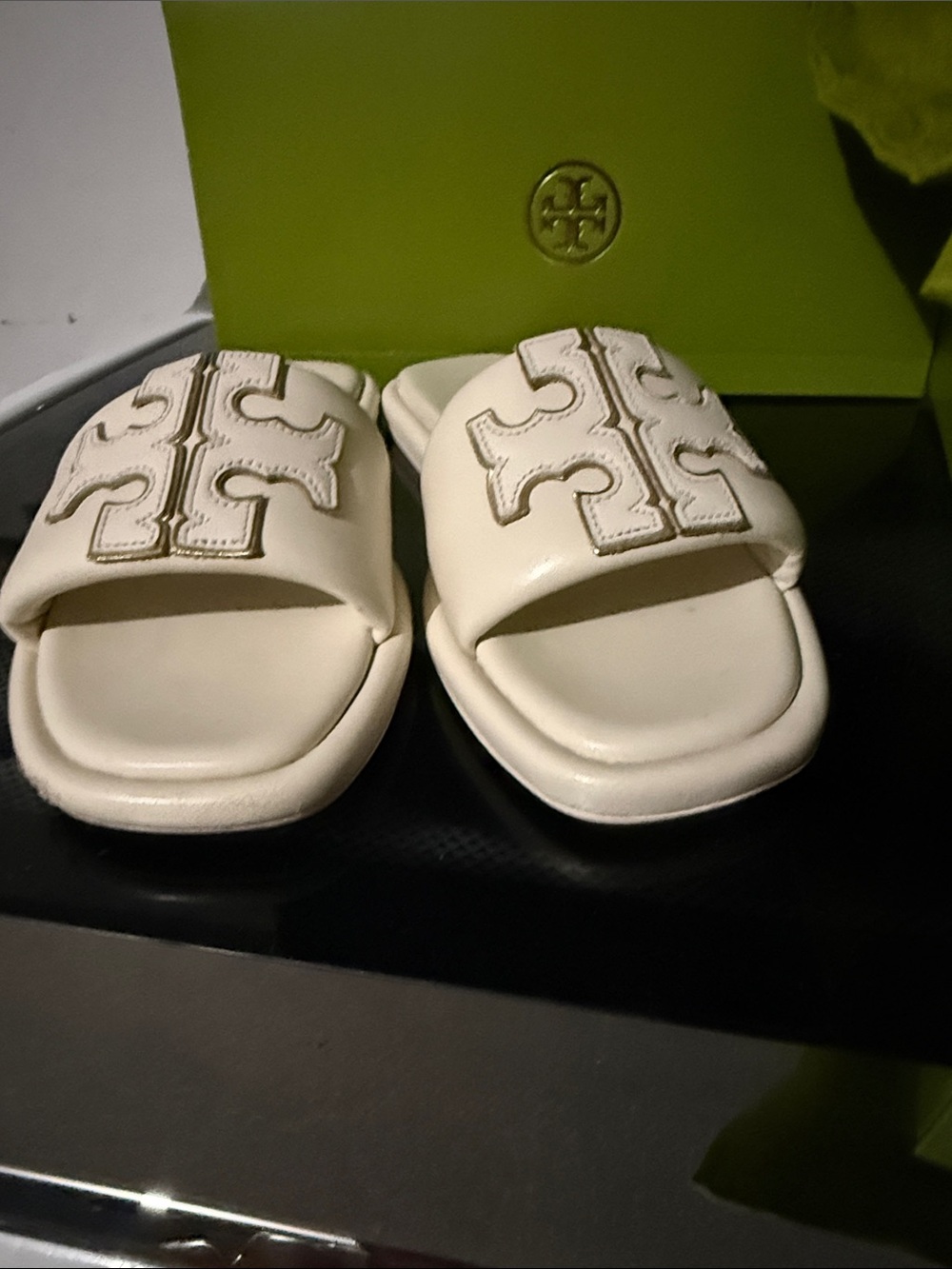 Tory Burch Cream Logo Slide Sandals - Picture 3 of 6